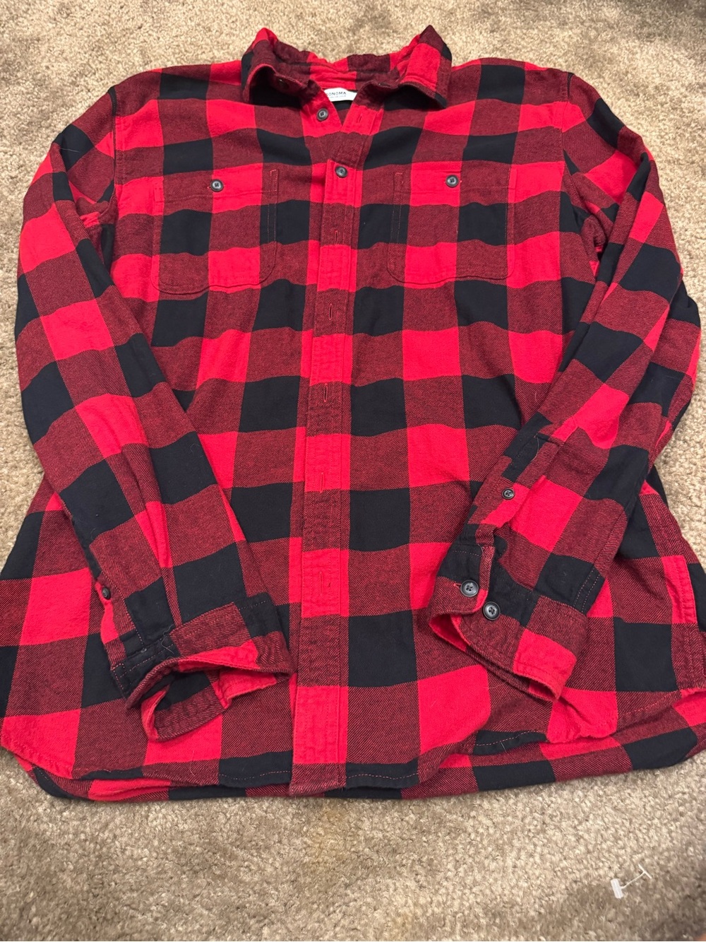 Sonoma Red and Black Plaid Button-Down Shirt